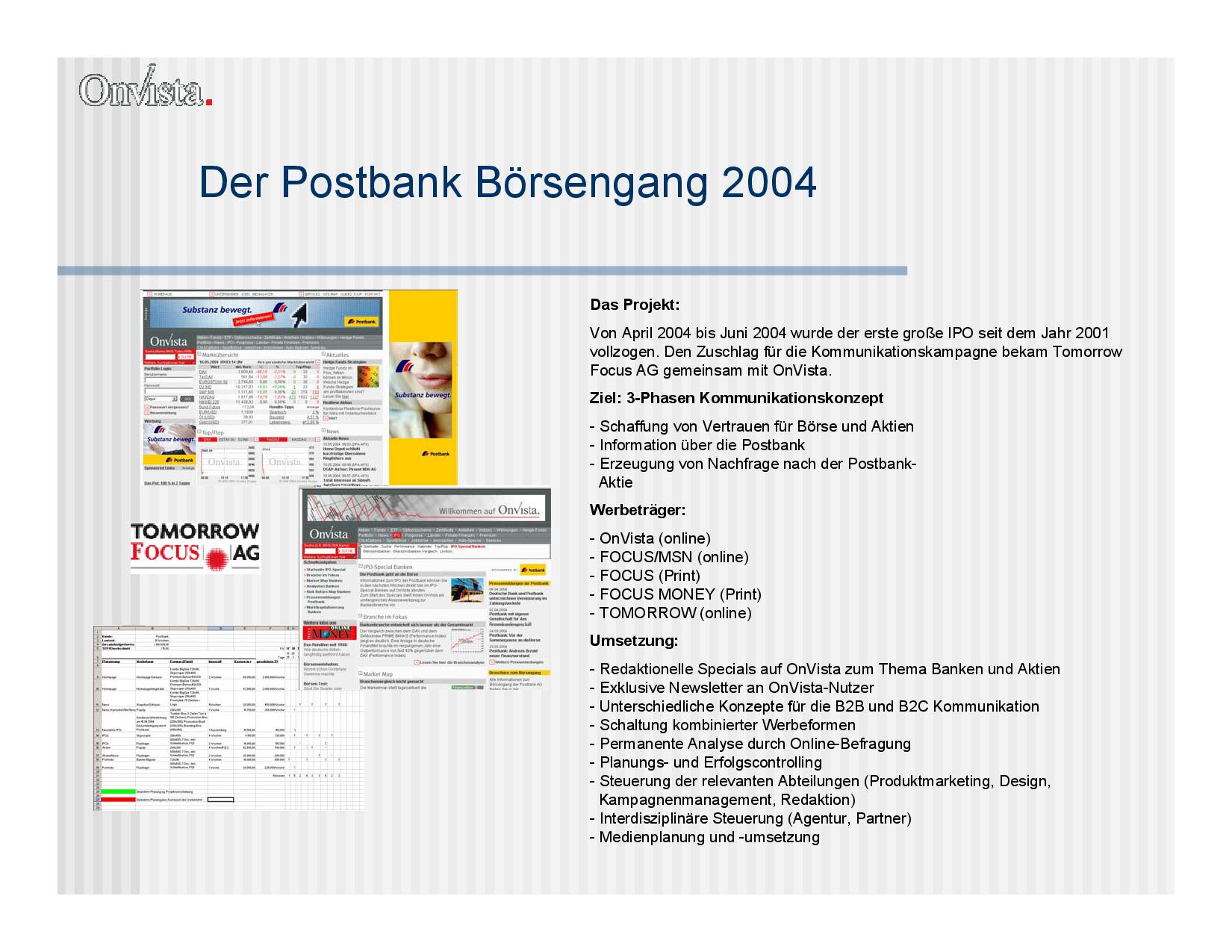 Eine Präsentationsseite vom Postbank Börsengang 2004